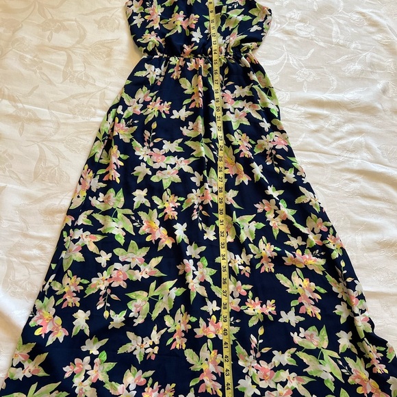 Womens Maxi Dress Floral Blue Blouson Chiffon Flowy Whimsical Spring Flounce - Picture 15 of 16